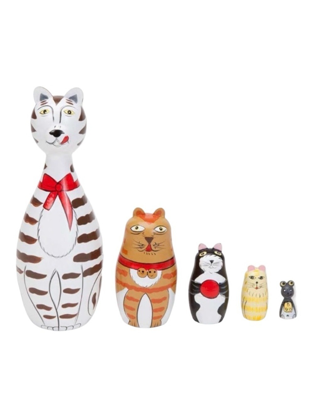 Hand-Painted 9-Piece Wooden Matryoshka Nesting Set "Cleo & Friends" Cats